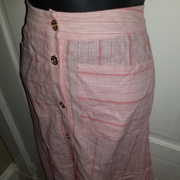 NWT MICHAEL KORS Linen Button-Down Midi Skirt M - Picture 2 of 4